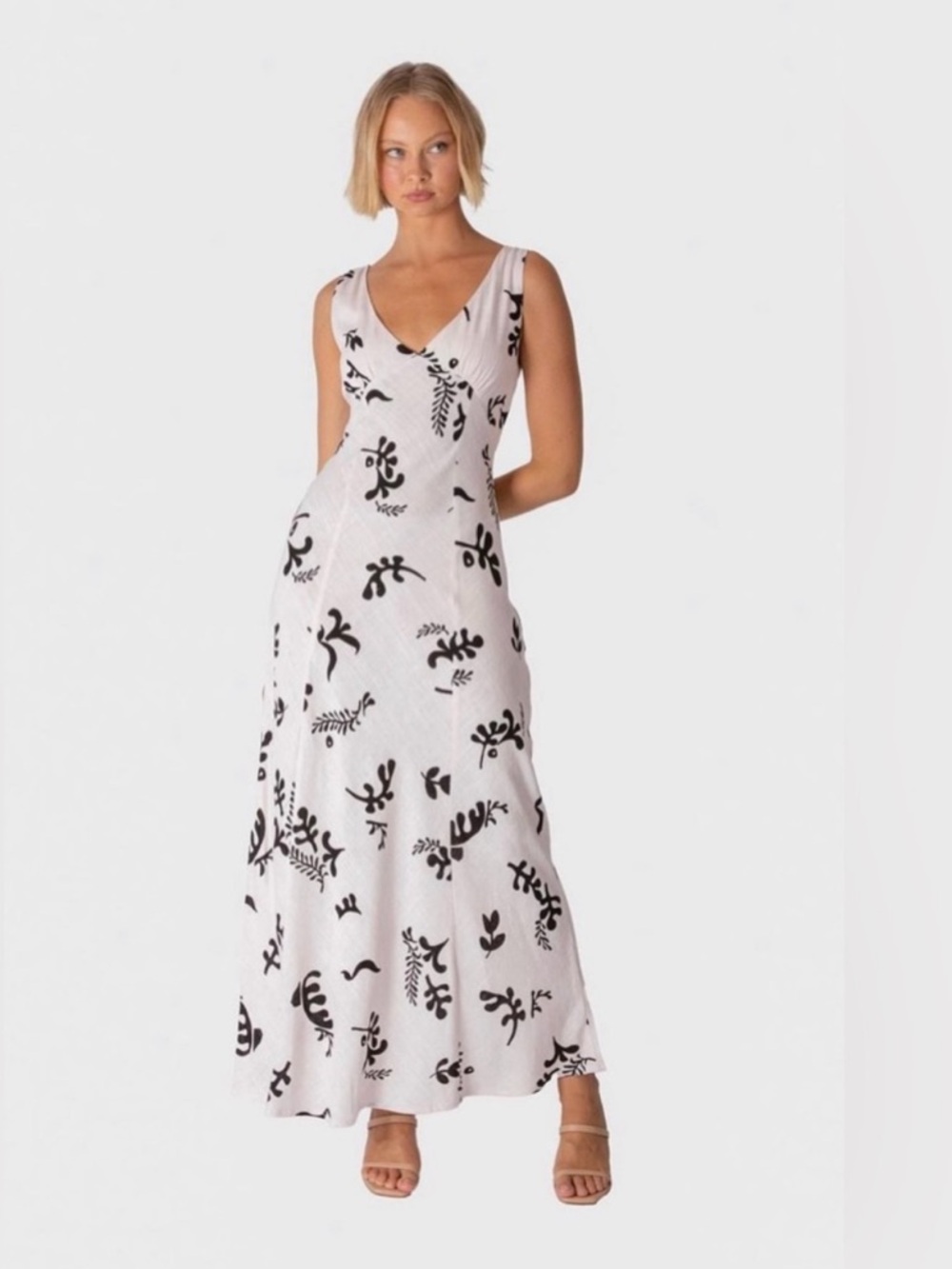 Paper Heart Anthropologie Black Leaf Maxi Dress